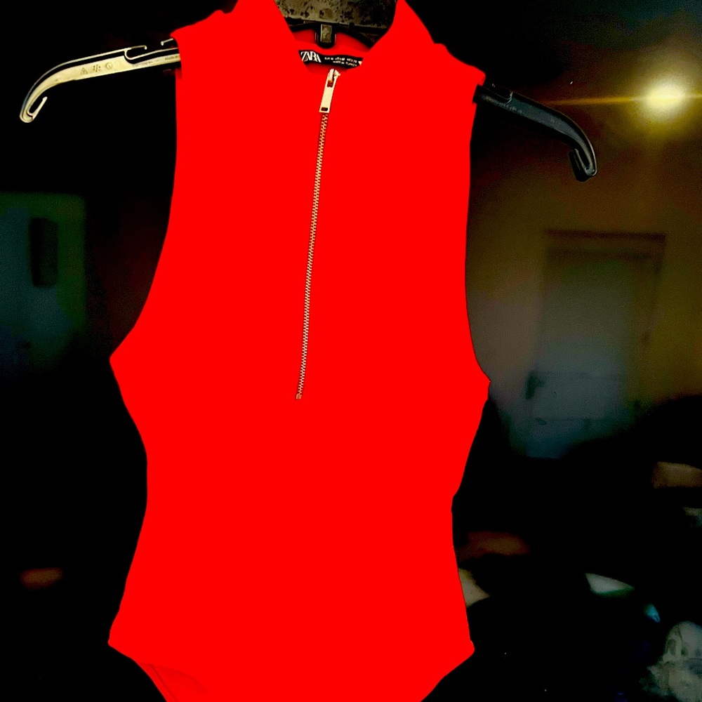 Zippered bodysuit bright red